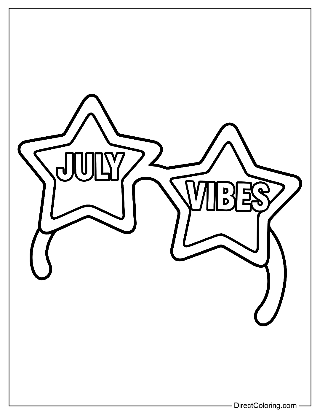 A star-shaped sunglasses coloring page with the word 